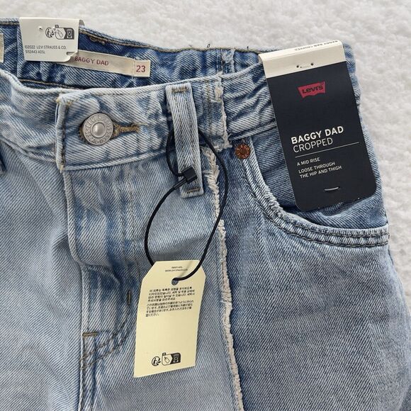 Levi's Premium Baggy Dad Cropped Jeans Women 23x28 Blue 2 Tone Straight Distress - Picture 4 of 16